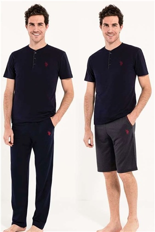 U.S. Polo Assn. 12005 Erkek Lacivert 3lü Pijama Takım