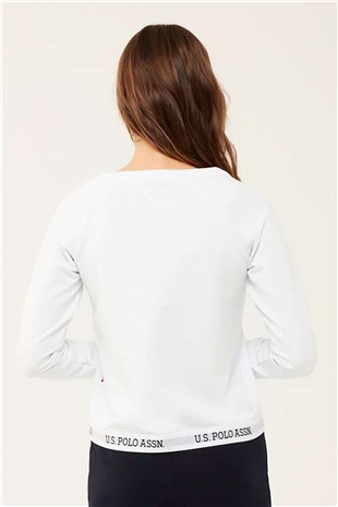 U.S. Polo Assn. 16598 Kadın Beyaz Ev Giyim Yuvarlak Yaka Tek Sweatshirt