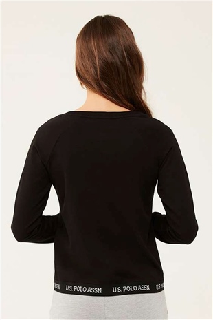 U.S. Polo Assn. 16598 Kadın Siyah Ev Giyim Yuvarlak Yaka Tek Sweatshirt
