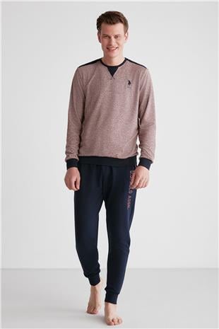 U.S. Polo Assn. 18720 Erkek Bordo Yuvarlak Yaka Uzun Kollu Pijama Takımı