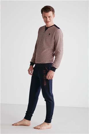 U.S. Polo Assn. 18720 Erkek Bordo Yuvarlak Yaka Uzun Kollu Pijama Takımı