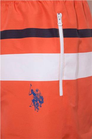 U.S. Polo Assn. 22003 Turuncu Fermuar Cepli Uzun Erkek Deniz Şortu