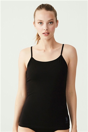 U.S. Polo Assn. 66000 Kadın Siyah İp Askılı Atlet