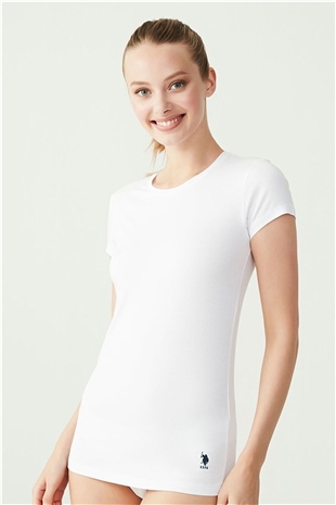 U.S. Polo Assn. 66002 Kadın Beyaz Kısa Kollu Yuvarlak Yaka T-Shirt