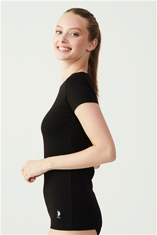 U.S. Polo Assn. 66002 Kadın Siyah Kısa Kollu Yuvarlak Yaka T-Shirt
