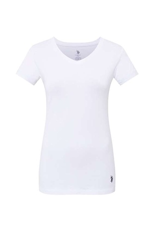 U.S. Polo Assn. 66004 Kadın Beyaz Kısa Kollu V-Yaka T-Shirt