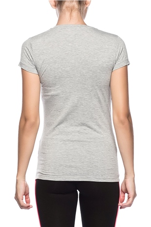 U.S. Polo Assn. 66004 Kadın Gri Melanj Kısa Kollu V-Yaka T-Shirt