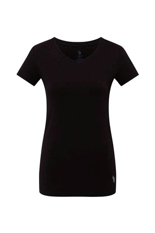 U.S. Polo Assn. 66004 Kadın Siyah Kısa Kollu V-Yaka T-Shirt