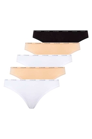 U.S. Polo Assn. 67001 Kadın Siyah-Ten-Beyaz-Ten-Beyaz 5li Düşük Bel Slip