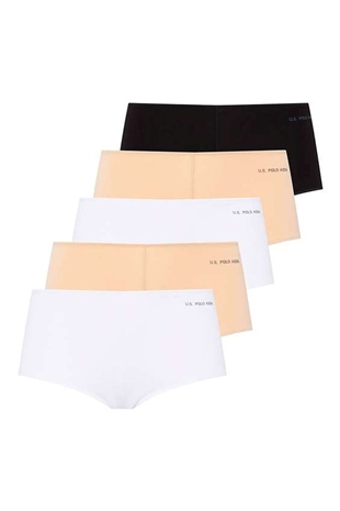 U.S. Polo Assn. 67004 Kadın Siyah-Ten-Beyaz-Ten-Beyaz 5li Kıl Lastikli Şort Boxer