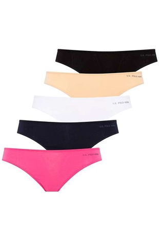 U.S. Polo Assn. 67005 Kadın Siyah-Ten-Beyaz-Fuşya-Lacivert 5li Kıl Lastikli String