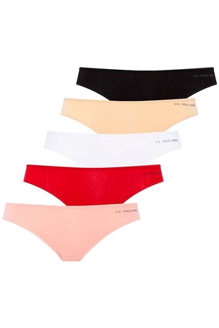 U.S. Polo Assn. 67005 Kadın Siyah-Ten-Beyaz-Somon-Kırmızı 5li Kıl Lastikli String
