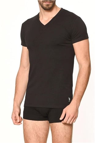 U.S. Polo Assn. 80194 Erkek Siyah 2li Kısa Kol V Yaka Atlet