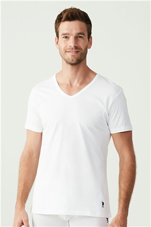 U.S. Polo Assn. 80199 Erkek Beyaz 2li Kısa Kol V Yaka Atlet