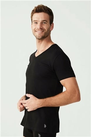 U.S. Polo Assn. 80199 Erkek Siyah 2li Kısa Kol V Yaka Atlet
