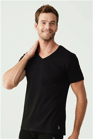 U.S. Polo Assn. 80199 Erkek Siyah 2li Kısa Kol V Yaka Atlet