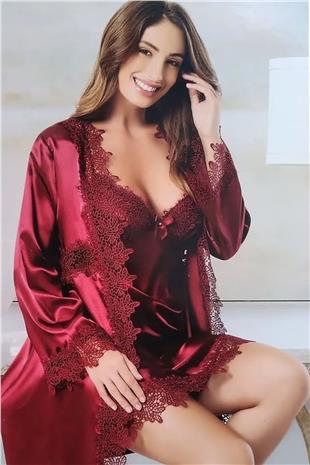 Xses 1002 Kadın Bordo Çeyizlik Saten 6Lı Takım