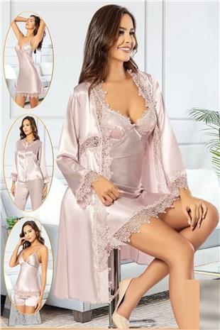 Xses 1002 Kadın Pudra Çeyizlik Saten 6Lı Takım