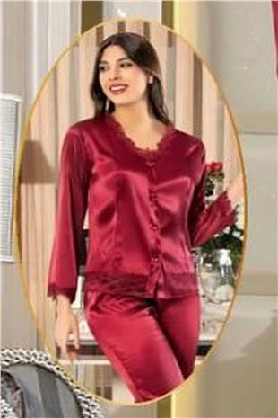 Xses 1005 Kadın Bordo Çeyizlik Dantelli Saten 6 Lı Takım