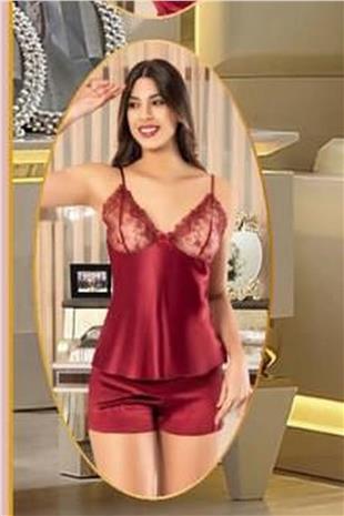 Xses 1005 Kadın Bordo Çeyizlik Dantelli Saten 6 Lı Takım