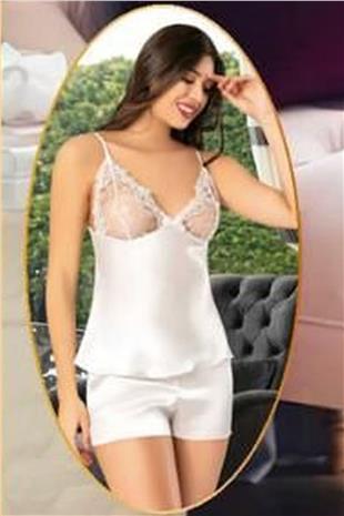 Xses 1005 Kadın Ekru Çeyizlik Dantelli Saten 6 Lı Takım