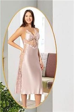 Xses 1005 Kadın Pudra Çeyizlik Dantelli Saten 6 Lı Takım