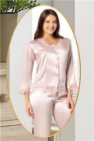 Xses 1005 Kadın Pudra Çeyizlik Dantelli Saten 6 Lı Takım