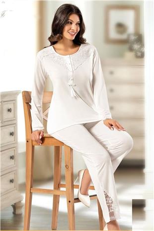 Xses 2020 Kadın Ekru Uzun Kollu Pijama Takım