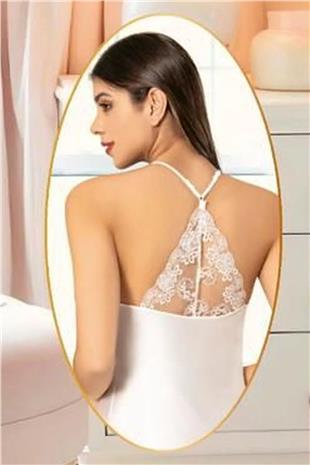 Xses 2110 Kadın Ekru Saten Sabahlıklı Dantelli Gecelik Takım