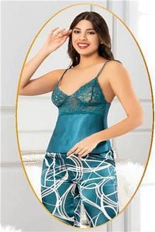 Xses 2151 Kadın Petrol Saten Empirme Sabahlıklı Pijama Takım