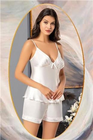 Xses 2156 Kadın Mavı Saten Empirme Sabahlıklı Şort Takım