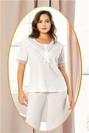 Xses 4850 Kadın Ekru Hamile Lohusa Sabahlıklı Yarım Kollu Yarım Patlı Pijama Takım