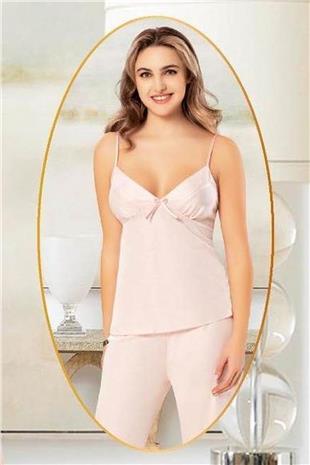 Xses 5015 Kadın Pudra Penye Sabahlıklı 3 Lü Pijama Takım