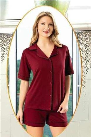 Xses 5025 Kadın Bordo Penye 4Lü Şortlu Sabahlık Gecelik Çeyizlik Takım
