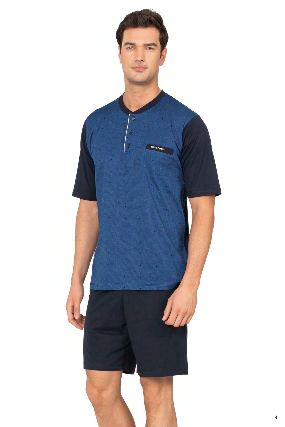 	Pierre Cardin 6132 Erkek Saks Kısa Kollu Yarım Pat Jakarlı 3Lü Pijama Takımı
