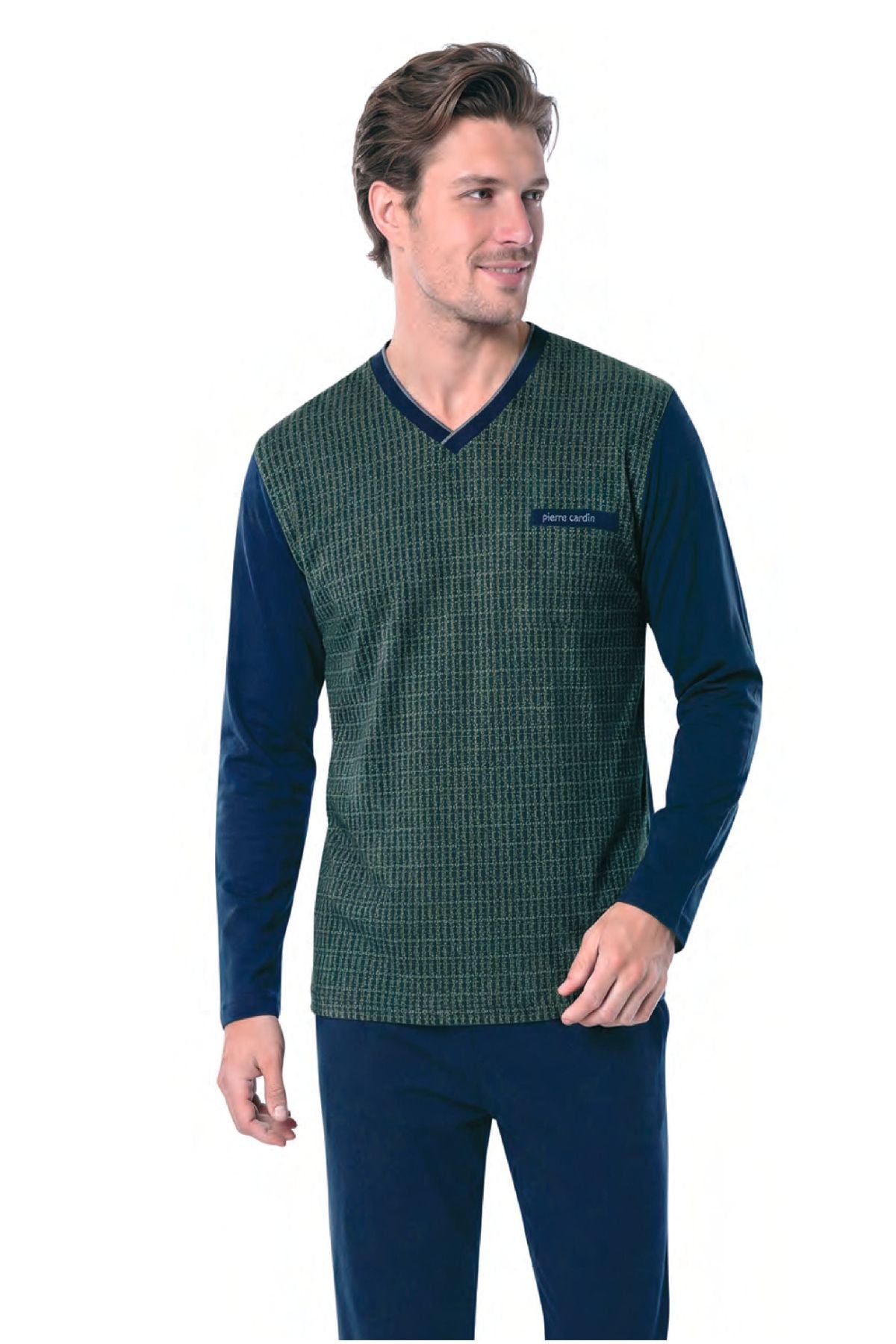 	Pierre Cardin 6143 Erkek Hakı Uzun Kollu V Yaka Jakarlı Pijama Takımı