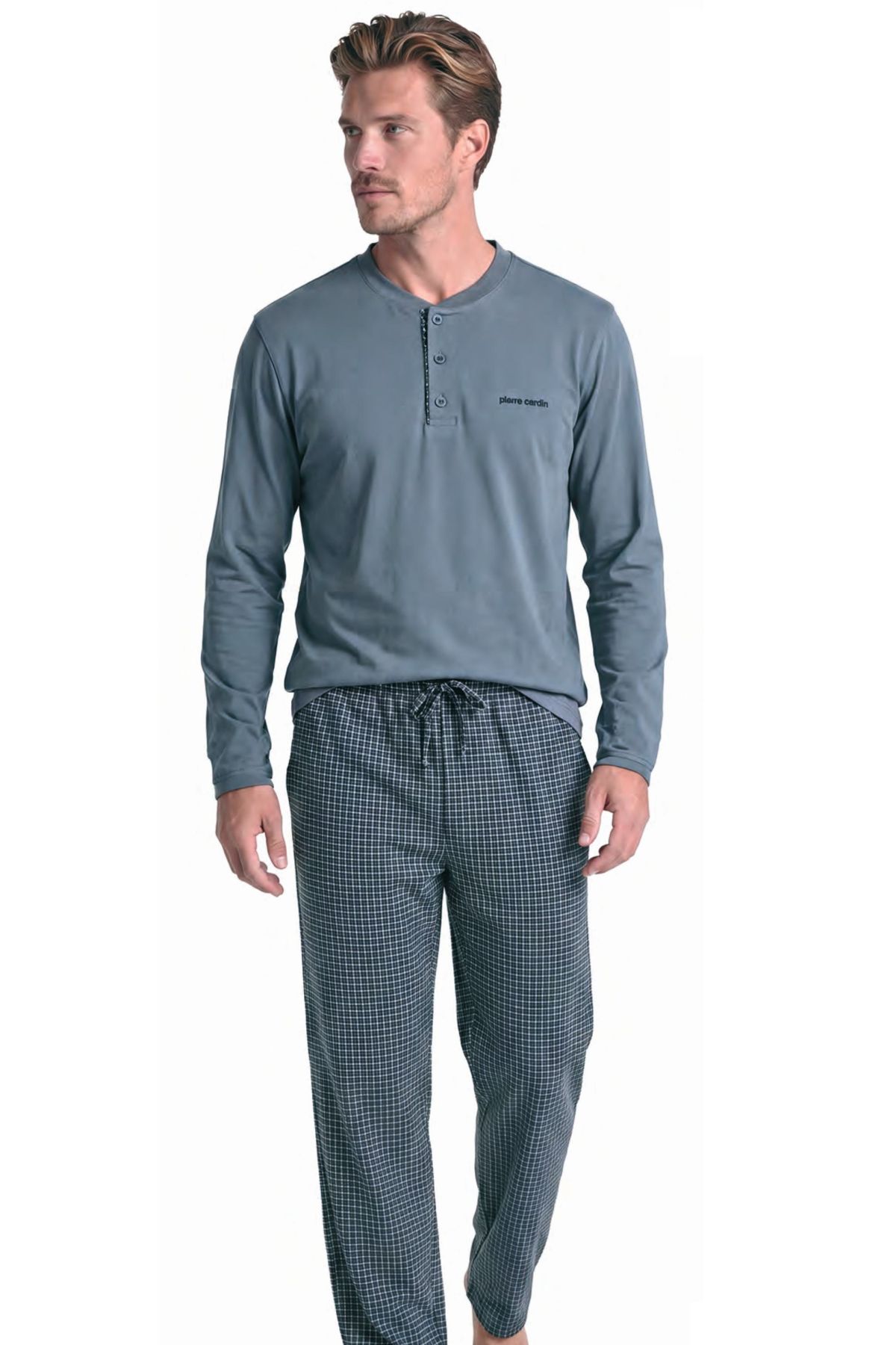 	Pierre Cardin 6146 Erkek Grı Uzun Kollu Yarım Pat Pijama Takımı