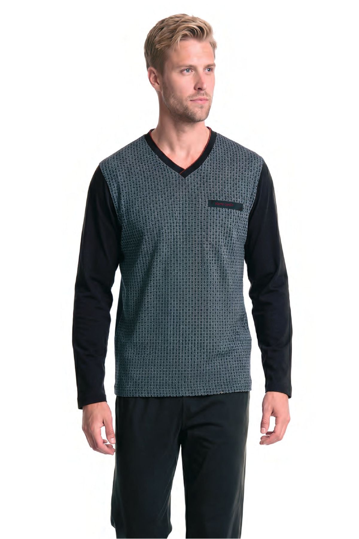 	Pierre Cardin 6143 Erkek Sıyah Uzun Kollu V Yaka Jakarlı Pijama Takımı