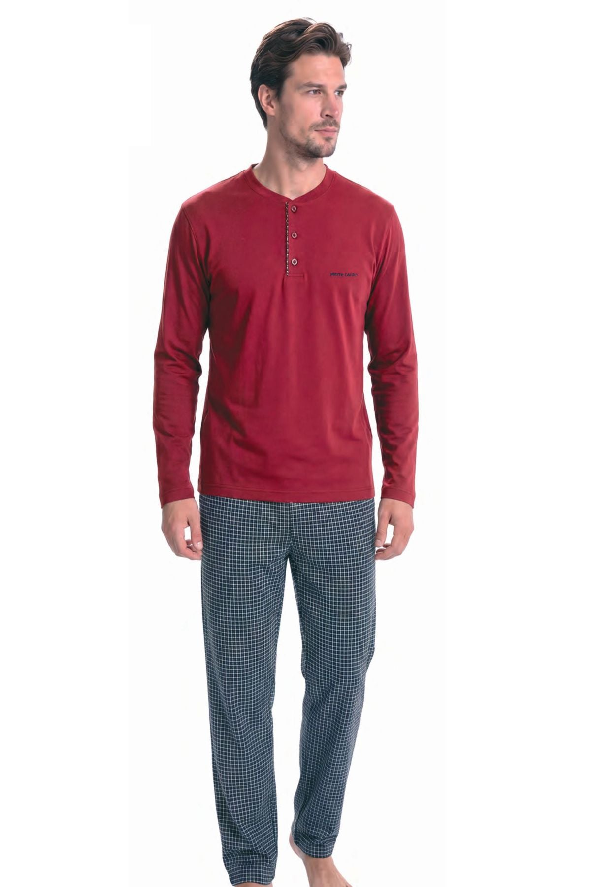 	Pierre Cardin 6146 Erkek Bordo Uzun Kollu Yarım Pat Pijama Takımı