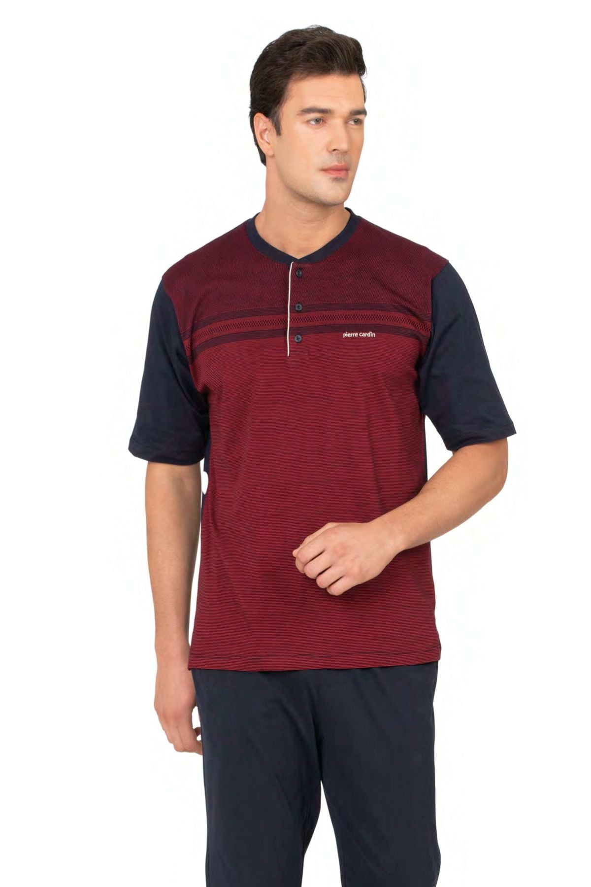 	Pierre Cardin 6133 Erkek Bordo Kısa Kollu Yarım Pat Jakarlı 3Lü Pijama Takımı