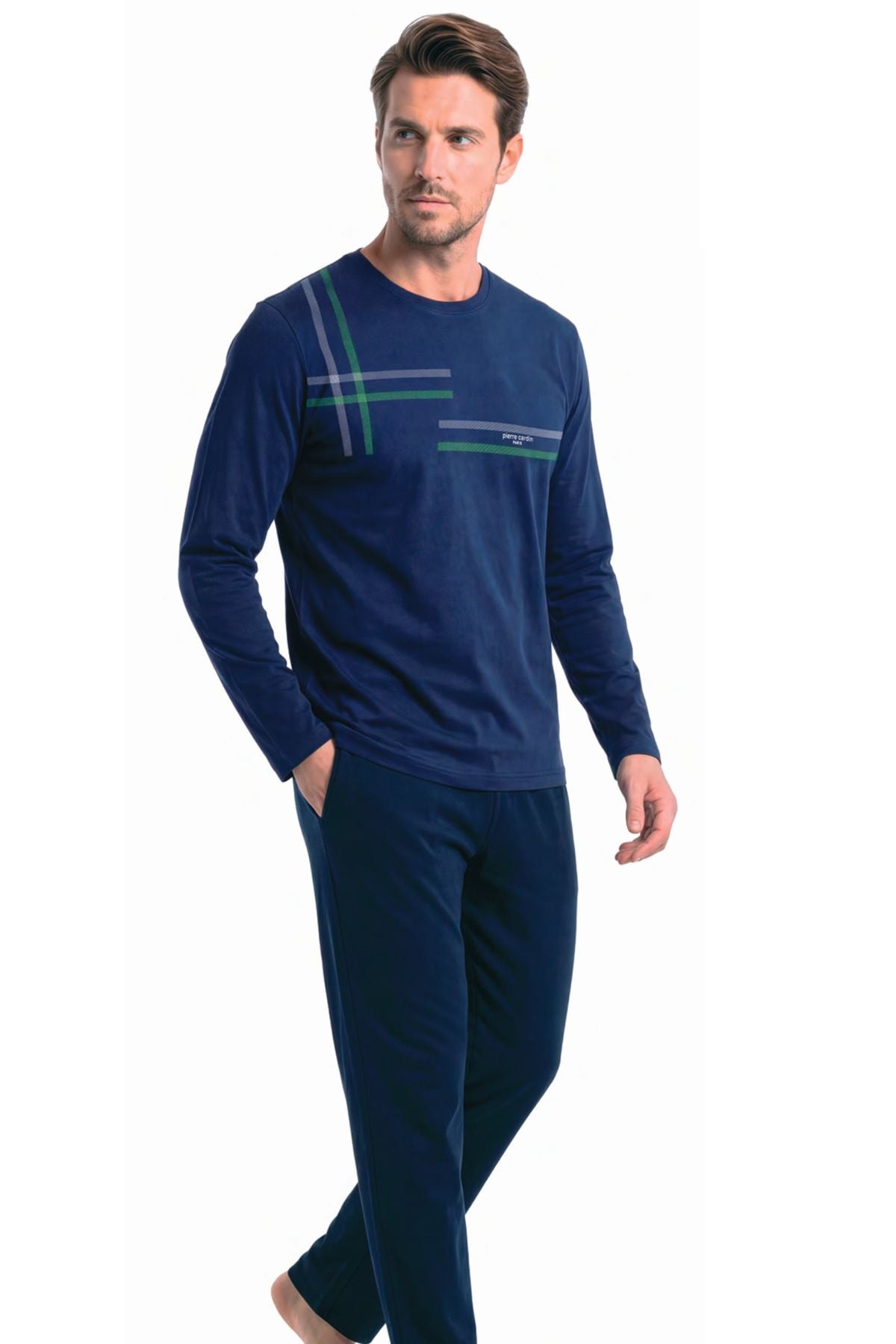 	Pierre Cardin 6152 Erkek Indıgo Uzun Kollu Bisiklet Yaka Pijama Takımı
