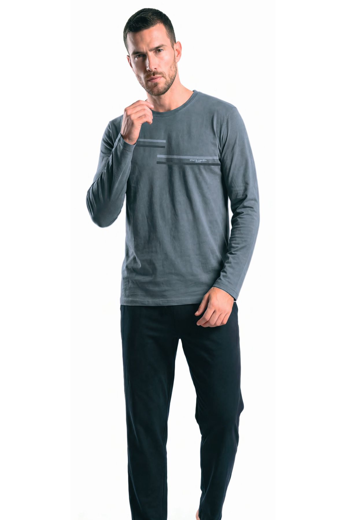 	Pierre Cardin 6152 Erkek Grı Uzun Kollu Bisiklet Yaka Pijama Takımı
