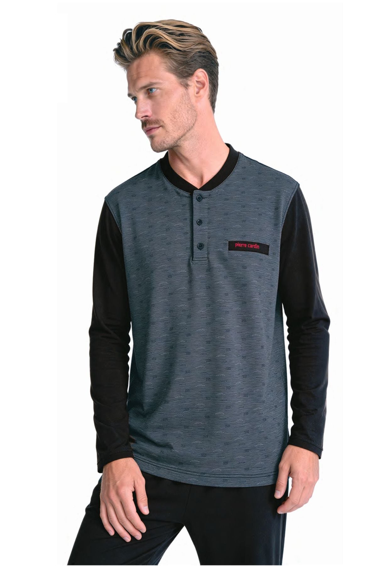 	Pierre Cardin 6142 Erkek Sıyah Uzun Kollu Yarım Pat Jakarlı Pijama Takımı