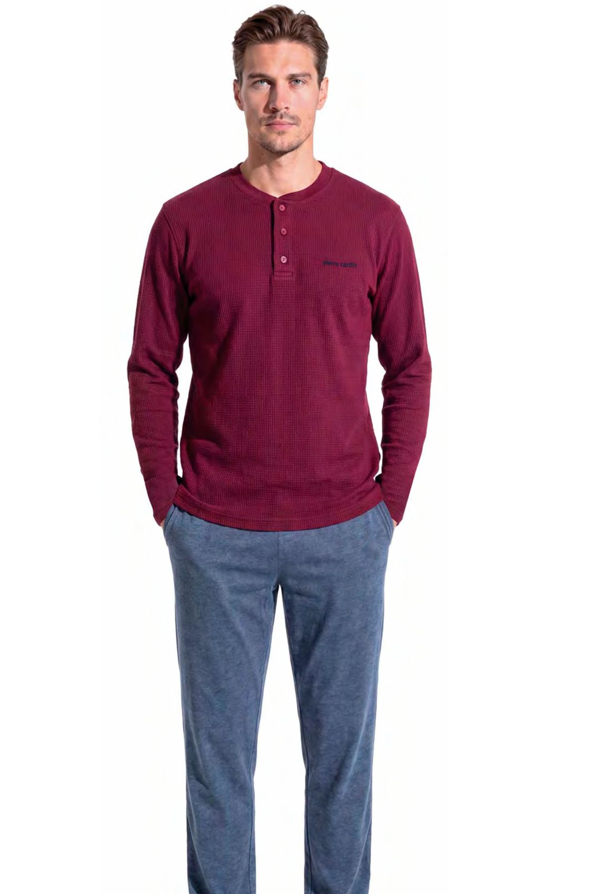 	Pierre Cardin 6144 Erkek Bordo Uzun Kollu Yarım Pat Pijama Takımı