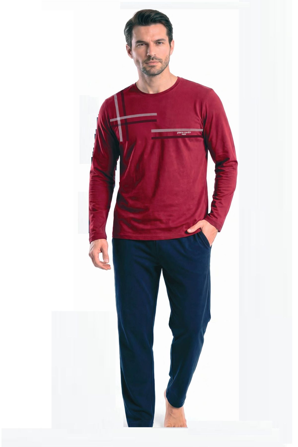 	Pierre Cardin 6152 Erkek Bordo Uzun Kollu Bisiklet Yaka Pijama Takımı
