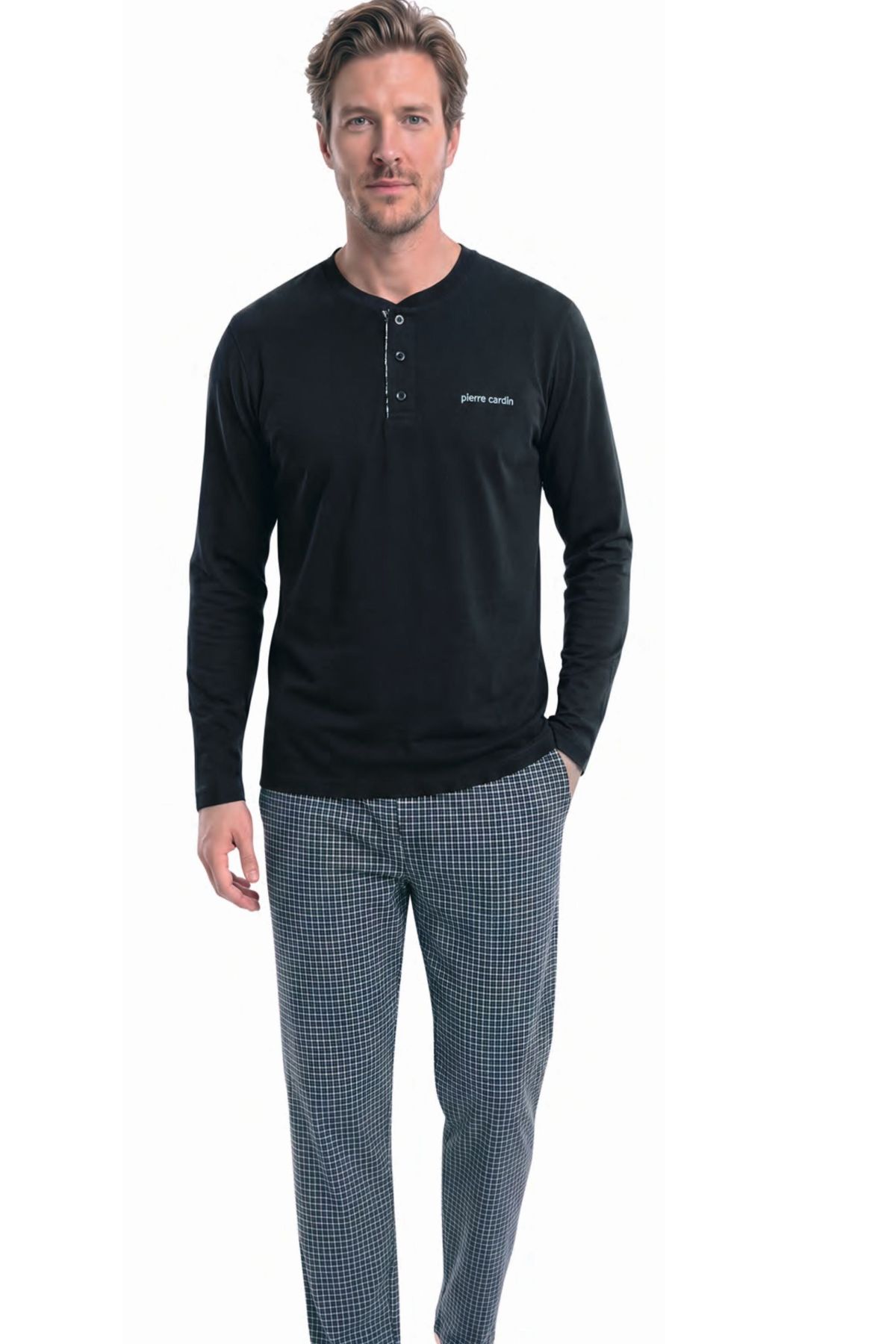 	Pierre Cardin 6146 Erkek Sıyah Uzun Kollu Yarım Pat Pijama Takımı