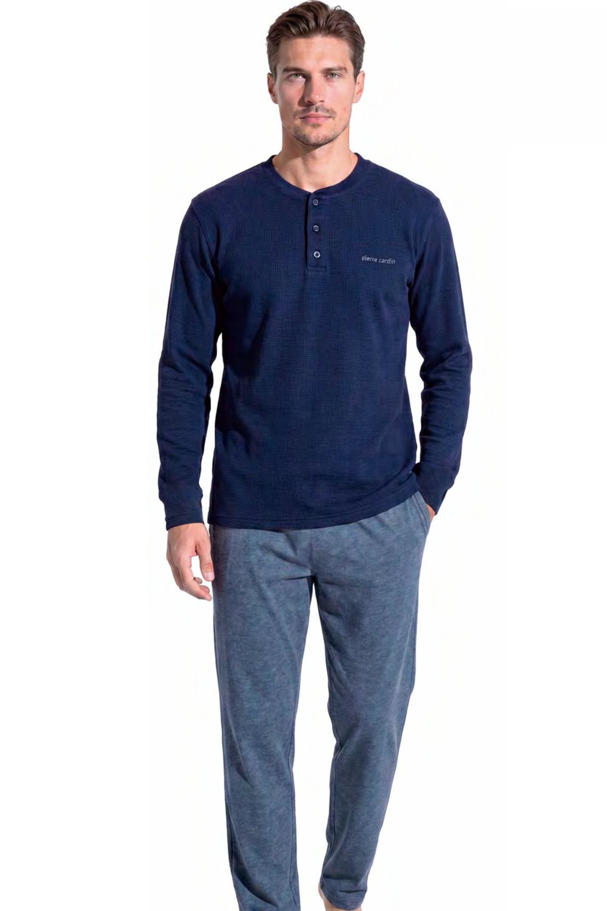 	Pierre Cardin 6144 Erkek Lacıvert Uzun Kollu Yarım Pat Pijama Takımı