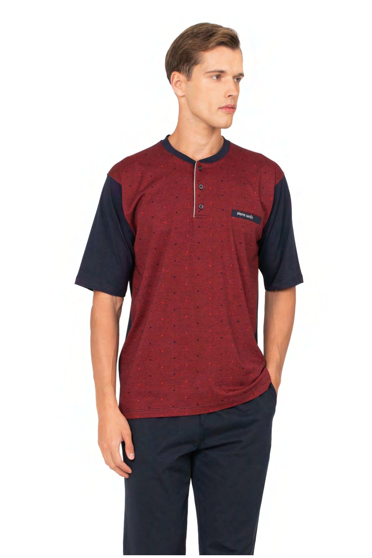 	Pierre Cardin 6132 Erkek Bordo Kısa Kollu Yarım Pat Jakarlı 3Lü Pijama Takımı