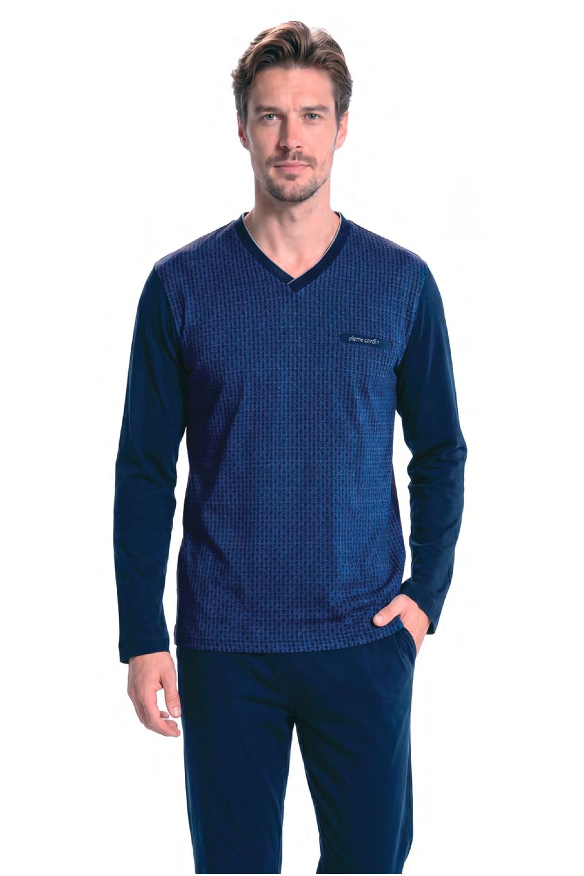 	Pierre Cardin 6143 Erkek Lacıvert Uzun Kollu V Yaka Jakarlı Pijama Takımı