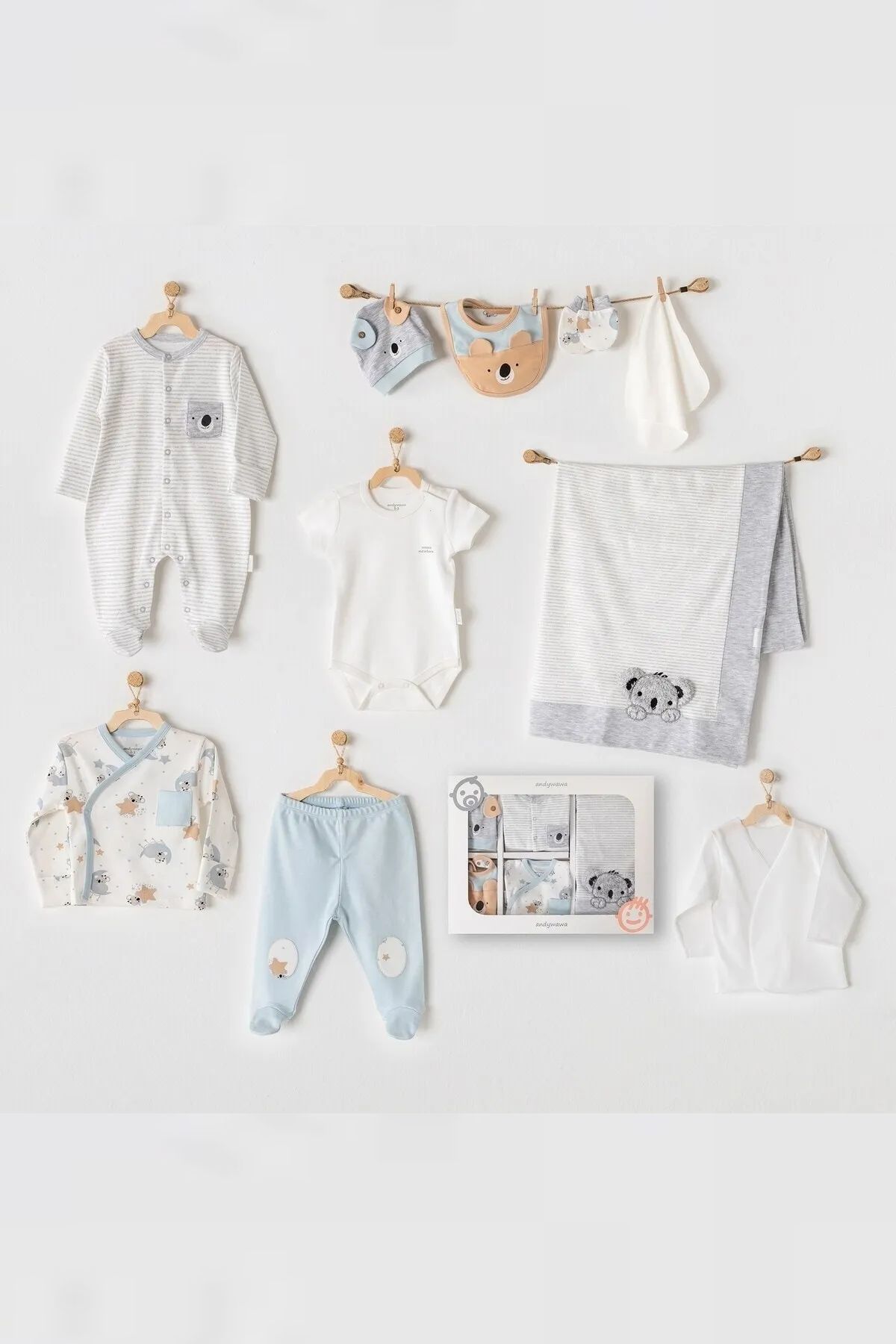 Andywawa 24291  Ekru Koala Erkek Bebek 10 Lu Hastane Çıkış Seti-EkruErkek Bebek 10'lu SetAndywawa